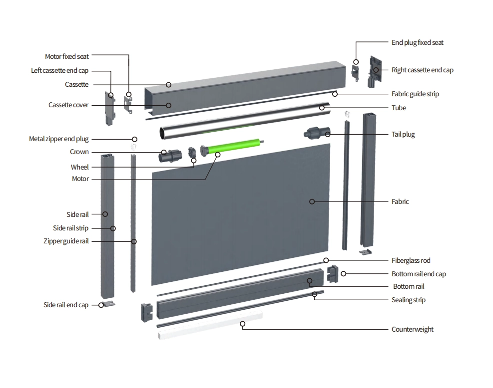 WR85 Windproof Roller Blinds Exploded View